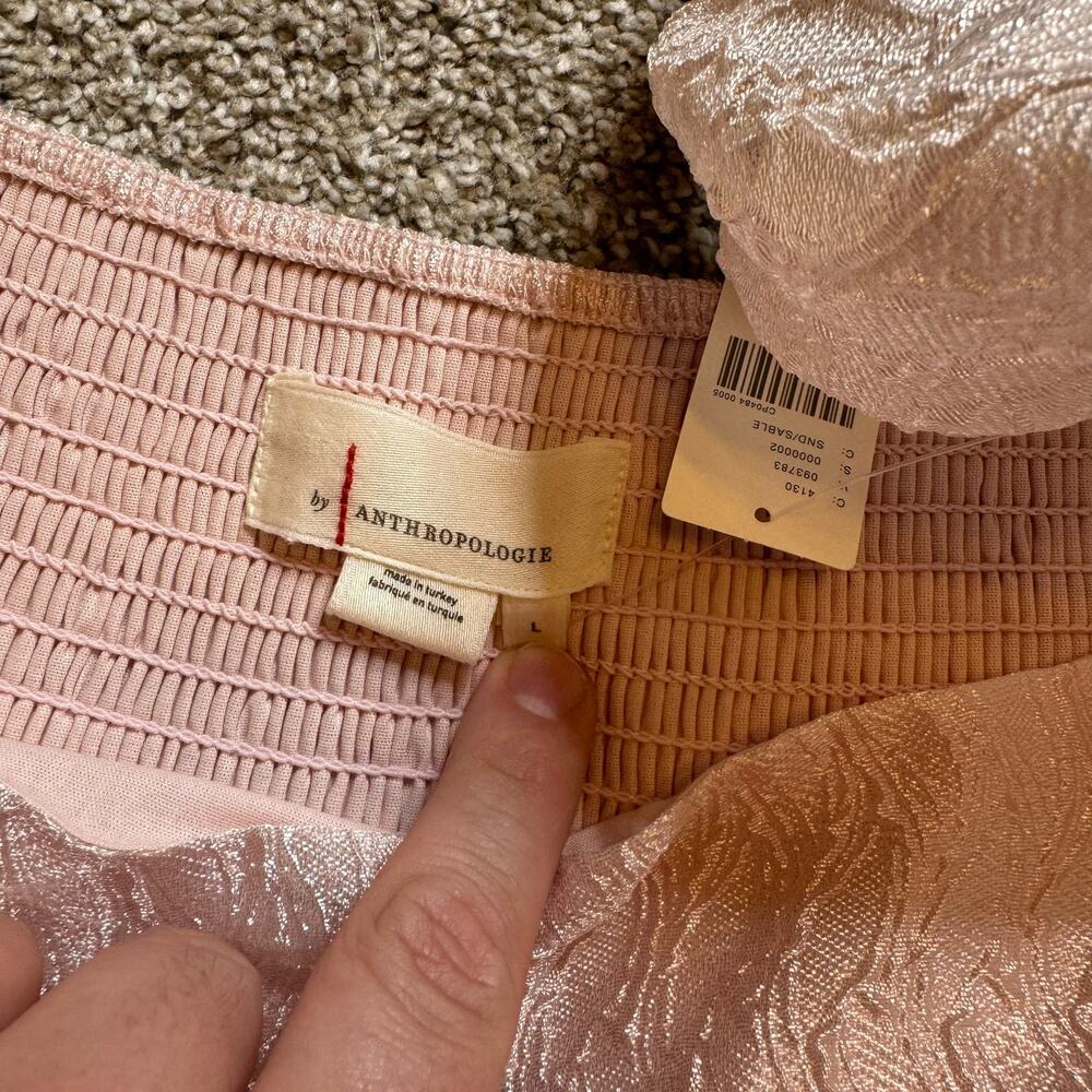 Anthropologie ~ Blush Pink Textured Puff-Sleeve Dress (NWT) - Picture 5 of 6